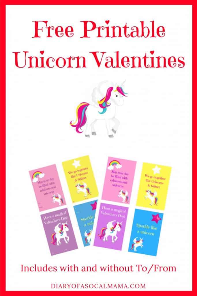 Free printable unicorn valentines