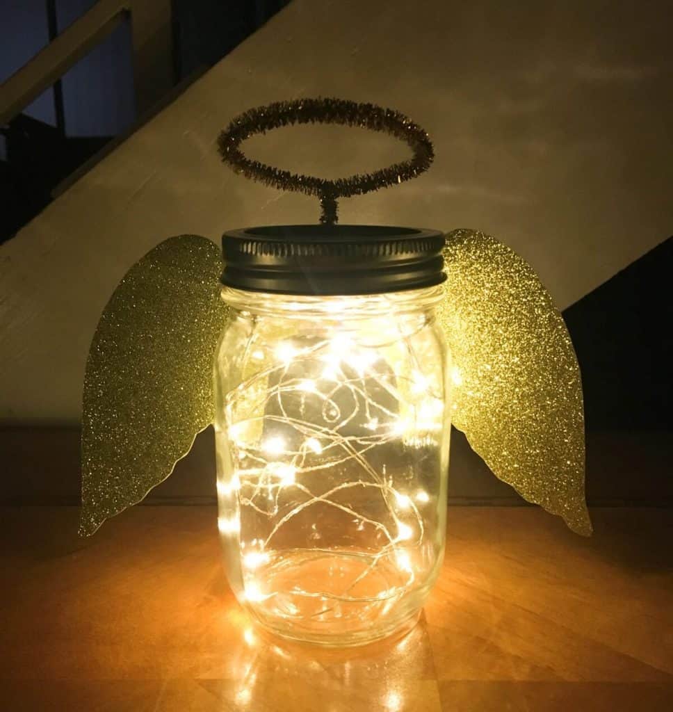 angel mason jar with twinkle lights