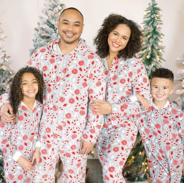 family in candy cane pajamas