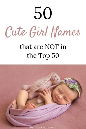 baby girl on pink blanket with text overlay 50 cute girl names