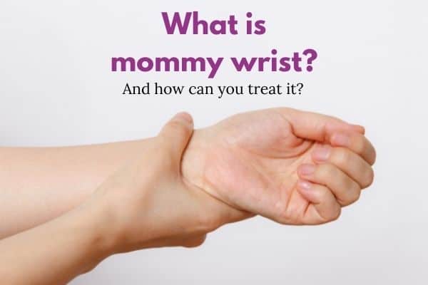 image of hand holding wrist with text What is mommy thumb